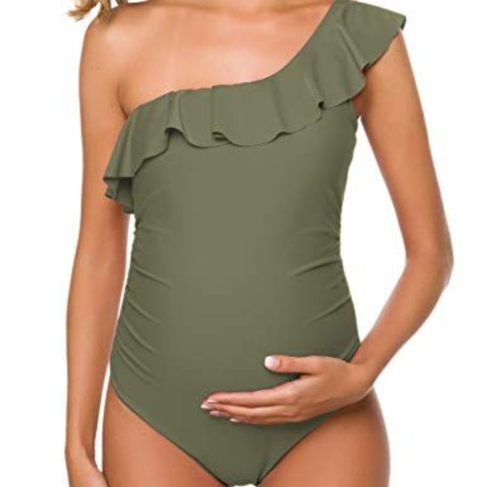 Tempotrek 1 pc Maternity Swimsuit One Shoulder